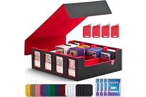 UAONO Trading Card Storage Box for Commander Display, 2400+ MTG Deck Box with 4 Top Loader, TCG Card Case fits Magic PTCG Sports Cards(Black&Red)