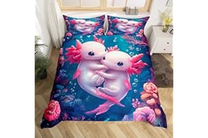 Homewish Axolotl 135x200 Bettwäsche Set für Mädchen Kinder Jungen,Nette Cartoon Axolotl Tröster Abdeckung Unterwasser Welt Wildlife Bettbezug Ozean Korallenriff Tiere Bettdecke Abdeckung