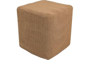 AQIGR Funda Otomana Puff Cuadrada Elástica Funda de Reposapiés de Sofá 50x50/60x60/80x80 Funda para Taburete Extraíble Moderno Protector de Puff con Parte Inferior Elástica(Light Coffee,40x40x40cm)