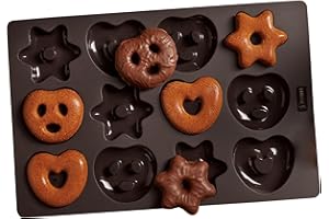 ‎LURCH LURCH Mini Lebkuchen Silikonbackform für Brezeln, Herzen, Sterne, antihaftende Backform aus Silikon mit 15 Jahre Garantie
