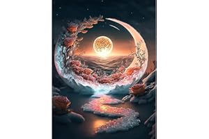 QENSPE 5D Diamond Painting Kit para Adultos, Luna Rosas Cuadro Diamante Fantasía Diamond Art Completo para Niños, DIY Rhinestones Bordado Punto de Cruz para Decoración Hogar 30x40cm
