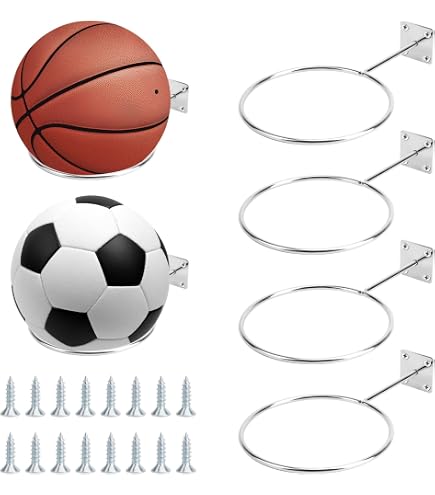 Laeeyin Lot De 2 Supports Muraux Pour Ballons – Basket, Foot, Volley, Rugby – Métal Argenté – Gain De Place