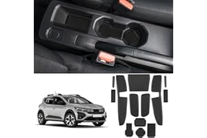 Coleya Tapis Anti-dérapants Compatible avec Dacia Sandero 3 Sandero Stepway 3 2021-2024, Dacia Sandero Tapis en Caoutchouc pour Accoudoir, Console Centrale, Porte-Gobelet, Rainure de Porte (Noir)