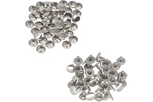 Trimming Shop Leather Rivets 100 Set Double Cap Rivets Tubular Metal Studs for DIY Crafts, Handbag, Belts, Purses, Bags, Shoes, Clothing, Repair & Replacement, 8mm, Silver
