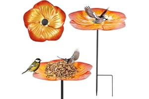 DONGCILL Abbeveratoio per Uccelli Selvatici, Vasca da Bagno per Uccelli Vintage Indipendente, Mangiatoia per Uccelli in Metallo con Supporto per Esterni, Giardino, Patio, Cortile, Prato