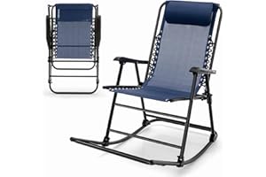 SFAREST Folding Rocking Chair, Zero Gravity Lounge Rocker with Headrest, Outdoor Portable Relaxing Recliner for Porch Garden Poolside Backyard (Blue)