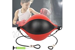 XUBX Double End Boxing Speed Ball, Suspended Punching Ball, Leather raining Punching Speedball Punch Bag with Floor to Ceiling Ropes and Hooks, Air Pump for Workout Exercise Agility Training