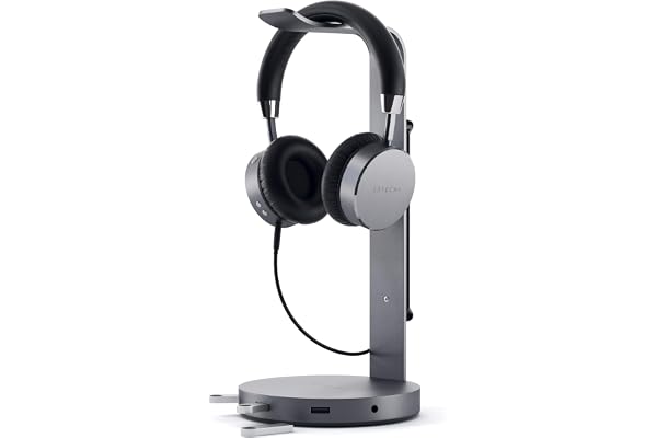Satechi Support de Casque USB en Aluminium avec 3 Ports USB 3.0 et Un Port Aux de 3,5mm - Universel - Compatible, Bose, Sony, Beats, Jbl, Panasonic, Akg (V2, Gris Sidéral)
