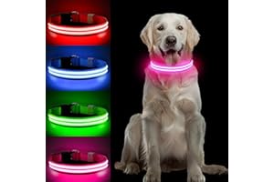 PcEoTllar Leuchthalsband Hund Aufladbar, LED Hundehalsband Leuchtend mit 3 Leuchtmodi, Leuchtendes Hundehalsband Verstellbares Wasserdicht für Kleine Mittlere Große Hunde, Rosa-S