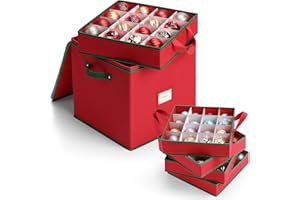 MaidMAX Boîte de Rangement pour Boules de Noël avec Séparateurs Réglables, pour Décorations de Sapin, 4 Niveaux, Amovibles avec Poignées, 64 Sacs, 32x32,5x33cm