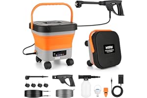 MYPIN Idropulitrice Portatile Senza Fili Pieghevole con Serbatoio 13L, 6 Getto in 1, 7 Livelli di Pressione Regolabili, Max 45 Bar, Tubo 7M, Modello Portatile con Ruote per Auto Pavimenti Pareti Recinzioni