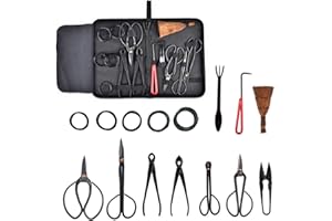 Holzsammlung 16 Pezzi Set di Attrezzi da Giardino, Kit Bonsai per Albero Bonsai, Forbici Bonsai in Acciaio al Carbonio Include Forbici, Mini Rastrello, Pala a Punta Tonda, Filo Bonsai