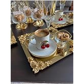 Ahir Ticaret 6'Lı Kahve & &Ccedil;ay & Sunum Tepsisi Metal D&ouml;k&uuml;m G&uuml;l Model Gold