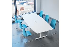 Weber Büro Easy - Tavolo da conferenza a forma di barca, 240 x 120 cm, bianco con elettrificazione, colore struttura: bianco