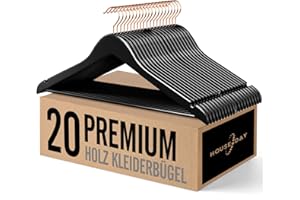 HOUSE DAY Grucce in legno, 20 pezzi, ganci in oro rosa, con tacche e Barra girevoli a 360°, per Pantaloni, Vestiti, Giacca, Nero