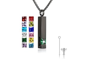 YOUFENG JEWELLERY Birthstone Cuboid Locket Urn Necklaces for Ashes Cremation Jewellery Urns for Human Ashes Memorial Urn Keepsake Pendant