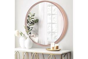 JJUUYOU Circular Wall Mirror Round Mirror for Bathroom Mirrors Decor Circle for Wall Metal Frame Make up Rose Gold Mirrors for Living Room Bedroom Dorm Decorative