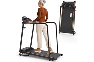 Redliro Walking Treadmill with Long Handrail for Balance, Recovery Fitness Exercise Machine Foldable for home use with Holder for Phone & Cup,LCD Display, 300 lbs capacity