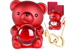 ALOSKART Orso di Rosa Eterna con Collana Personalizzata, Orsetto Rosa Eterna Stabilizzata, Regalo San Valentino per lei, Idee Regalo Donna Compleanno, Regalo Natale per Moglie Mamma Fidanzata, Anniversario