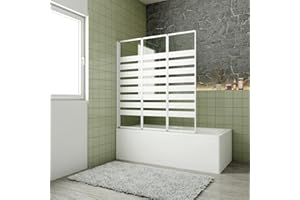 OCEAN ITALY S.R.L. Sopravasca Verso Irreversibile Parete Doccia 130x140 cm 3 ante Pieghevoli a Libro Vetro 4mm Fasce Serigragati Bianchi Telai Argento Opaco