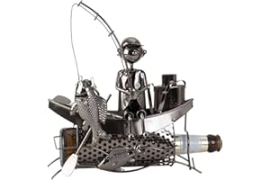 ‎LIFESTYLE & MORE Lifestyle & More Moderner Bier Flaschenhalter Flaschenständer Fischer im Boot aus Metall in Silber 22x23 cm