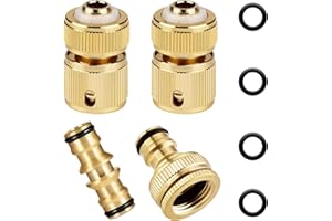 OHAYORI 4pcs Raccord Tuyau d'arrosage Ensemble en Laiton, 2 1/2"（13mm） Tuyau Rapides Raccord & 1 * Adaptateur de Robinet, pour l'irrigation avec 1 * Connecteur Double Mâle pour Extension