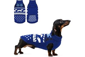 Lelepet Maglione per Cani Bassotto, Maglione Lavorato a Maglia con Motivo Bassotto, Caldo Maglione per Cani, Maglione Invernale a Collo Alto per Cani di Taglia Media, Blu, M