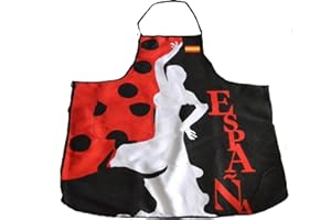 Aries boutique (ADULTO) Delantal Flamenco Grande, Delantal España, Negro y Rojo, Delantal Estilo Español.