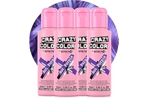 Crazy Color Vibrant Hot Purple Semi-Permanent 4 Pack Quad Hair Dye. Highly Pigmented Royal Purple Conditioning & Oil Nourishing Vegan Formula No Bleach or Ammonia 400ml