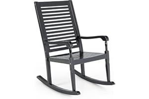 MFSTUDIO Garden Rocking Chair, Acacia Wood Outdoor Furniture Seater, Highback Nursing Armchair Seat, Patio, Porch, Bedroom, Living Room Rocker for Relax, Black