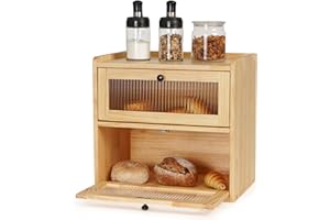 GUUSII HOME Chlebnik Duży pojemnik na chleb z drewna sosnowego Eco Chlebnik z drewna kuchennego Duży pojemnik na chleb 2-poziomowe pojemniki na chleb 36x24x34cm Najlepsze przechowywanie chleba