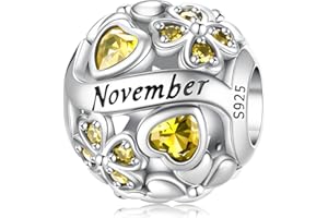 HappyStar in argento Sterling 925 Ciondolo a forma di quadrifoglio portafortuna zirconia cubica Birthstone Charms ciondolo portafortuna adatto per braccialetti Pandora europei