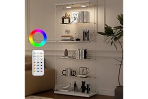 ‎APLANCEE Aplancee Glasvitrine Standvitrine in Weiß mit LED, 188.8 * 36.3 * 80.7cm Vitrinenschrank mit 5 Glasböden & 2 Türen aus gehärtetem Glas, Vitrine für Wohnzimmer Büro Sammlerstücke Bücher Wein