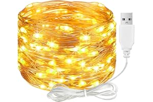 ALEGRE Łańcuch świetlny LED z USB, 5 m, 50 diod LED, drut miedziany, łańcuch świetlny z wtyczką, wodoszczelny, ciepła biel, do użytku wewnątrz i na zewnątrz, do dekoracji weselnych, na Boże Narodzenie