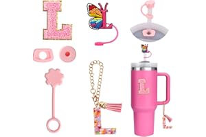 FIDWALL 6PCS Personalisierte Stanley Cup Zubehör, Stanley Stroh Cover,Tumbler Initialen Dekorationen für Stanley,Stanley Cup Brief Aufkleber,Brief Charm,strohhalm abdeckung (L)