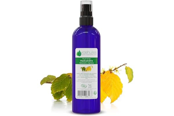 VOSHUILES - Hydrolat d'Hamamélis - Soin Naturel 100% Pur et Biologique - Parfum Léger Herbacé et Légèrement Boisé - Idéal pour Peau et Cheveux - 100ml