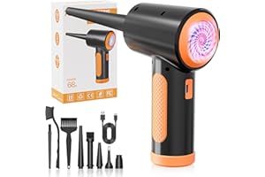 ‎FLOWOOD ZORUMAN Elektrisches Staubgebläse, 3 Gang Air Duster, 91000 U/min, Handgehaltenes Druckluftspray mit 9000mAh Akku LED-Licht PC Reinigungsset und Typ-C-Schnellladung (Orange)