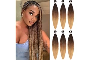 Samtress Braiding Hair 24 Inch 6 Packs Pre Stretched EZ Braiding Hair Professional Kanekalon Soft Yaki Texture Synthetic Fiber 3 Tone Ombre Hot Water Setting Crochet Braids Hair Extensions (#1B/30/27)