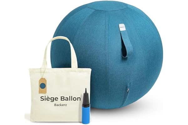 Backerz Siège Ballon - Ballon Ergonomique Bureau & Yoga Chaise Ballon en Taille 55CM 65CM 75CM - Capacité 110kg, Housse en Lin Doux Lavable - pour Une Bonne Posture Ballon pour Le Bureau