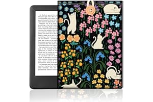 DOODLREAM Cat Playing in Flowers eBook Reader Sleeve for 6-7" e-Reader, Cat in Garden E-Reader Case with Button Closure, Waterproof Fabric Double-Sided Printed Kitten Lover E-Book Cover