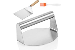 Kssvzz Smash Burger de Acero Inoxidable, Aplastador de Hamburguesas Profesional con Espatula Cocina, Prensa Hamburguesas con Cepillo de Silicona, Smash Burger Kit para Hacer Hamburguesas y Bistec