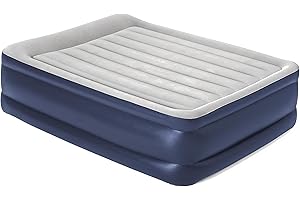 Hi-Gear High Rise Flock King Size Airbed with Built-in Mains Powered Pump & Raised Pillow, Adults & Kids, Spacious, Comfortable & Inflatable Mattress, Ideal for Family Camping Trips, Carry Bag, Navy