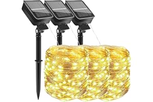 AMMTOO Peasur Guirnaldas Luces Exterior Solar - 3 Pack 12+2M/120LED Luces Solares LED Exterior Jardin Luz Navidad Exteriors Solares Luz Solar Exteriors Jardin Cadena para Exteriores Decoracion Arbol, Cálido
