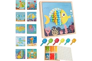 QXNDXQ Gioco a mosaici per bambini dai 2 3 4 5 anni, mosaico collegabile con 240 perline collegabili e 10 schede colorate collegabili, giocattolo educativo creativo (Oceano)