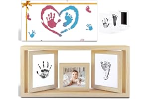 NEOWS Kit Marco de 6 Fotos de Madera Giratorio 360° Huellas Manos y Pies Bebe, Regalo Bebe Recien Nacido Niño Niña, Recuerdo Baby Shower Mama Nacimiento Perro, Almohadilla de Tinta No Tóxica No Mancha