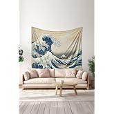 Kanagawa Dalgası Desenli Duvar &Ouml;rt&uuml;s&uuml; Duvar Halısı Tapestry S&uuml;etimsi Dokulu%100 Polyester Kumaş