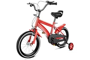 LKHDONG 14 Zoll Kinderfahrrad, für ab 3-6 Jahre Jungen & Mädchen, Höhenverstellbares Ausbildungsfahrzeuge, Fahrrad für Kinder mit Stützräder und Duales Bremssystem (Rot)