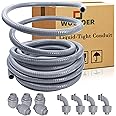 50 Foot Liquid-Tight Conduit Kit - 1/2inch Flexible Non Metallic Liquid Tight Electrical Conduit and 5 Straight and 4 Angle Fittings Included. 1/2" Dia