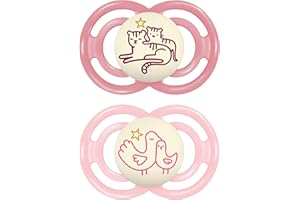 MAM Perfect Night smoczek w zestawie, świecący w ciemności, przyjazny dla żuchwy, smoczek dla niemowląt, wykonany z ekologicznych i odnawialnych materiałów, z pudełkiem na smoczek, 6-16 miesięcy,