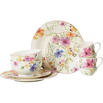 Villeroy & Boch Cappuccinotasse Mariefleur Basic Frühstückstasse mit Untertasse, 2-tlg., Porzellan
